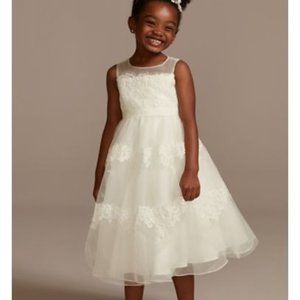 David's Bridal Banded Lace Illusion Flower Girl Dress 3T